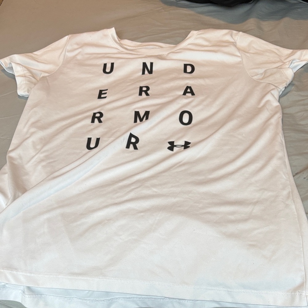 Under Armour White Tee with Black Lettering